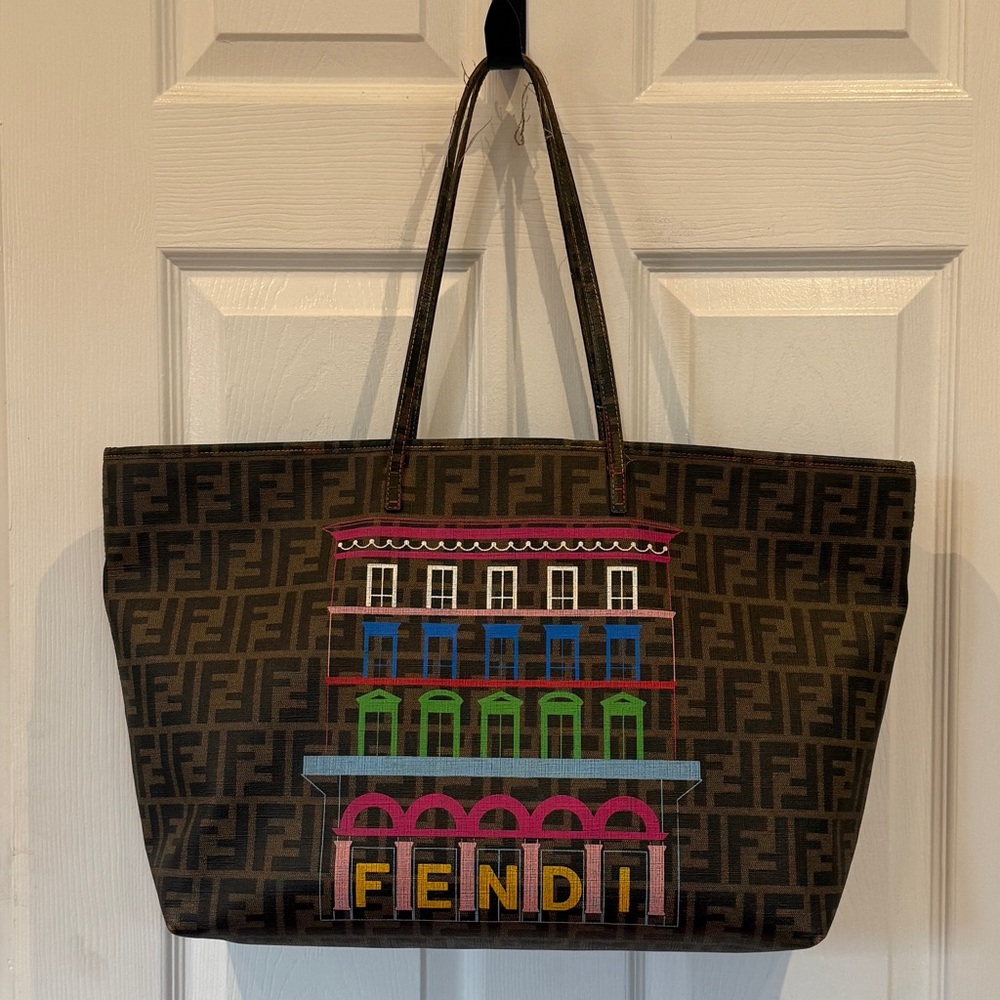 FENDI Brown Zucca-Print Canvas Mamma Roll Tote
